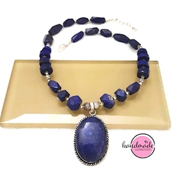 Vintage Necklace Genuine Blue Lapis Lazuli Gemstones 925 Silver Rondelle… - Picture 4 of 13